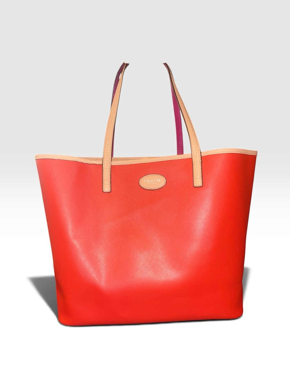 Coach Park Métro Leather Tote Bag with Tan Trim/ Orange Red F31326